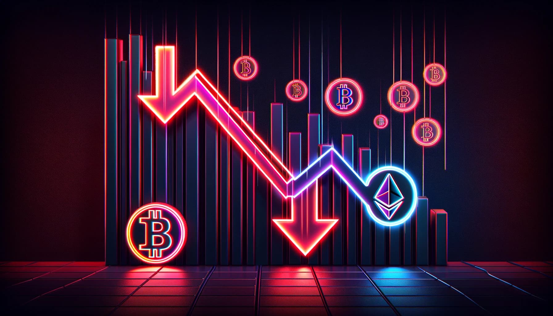 downward-trending arrows and diminishing bar graphs