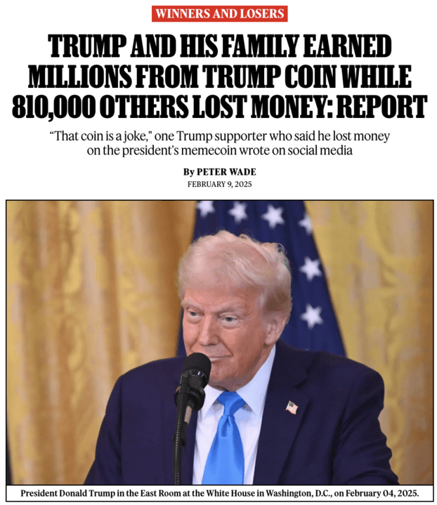 Trump's Memecoins $TRUMP (down 78%) and $MELANIA (down 90%) Cause $2 Billion Losses for 810,000 Wallets