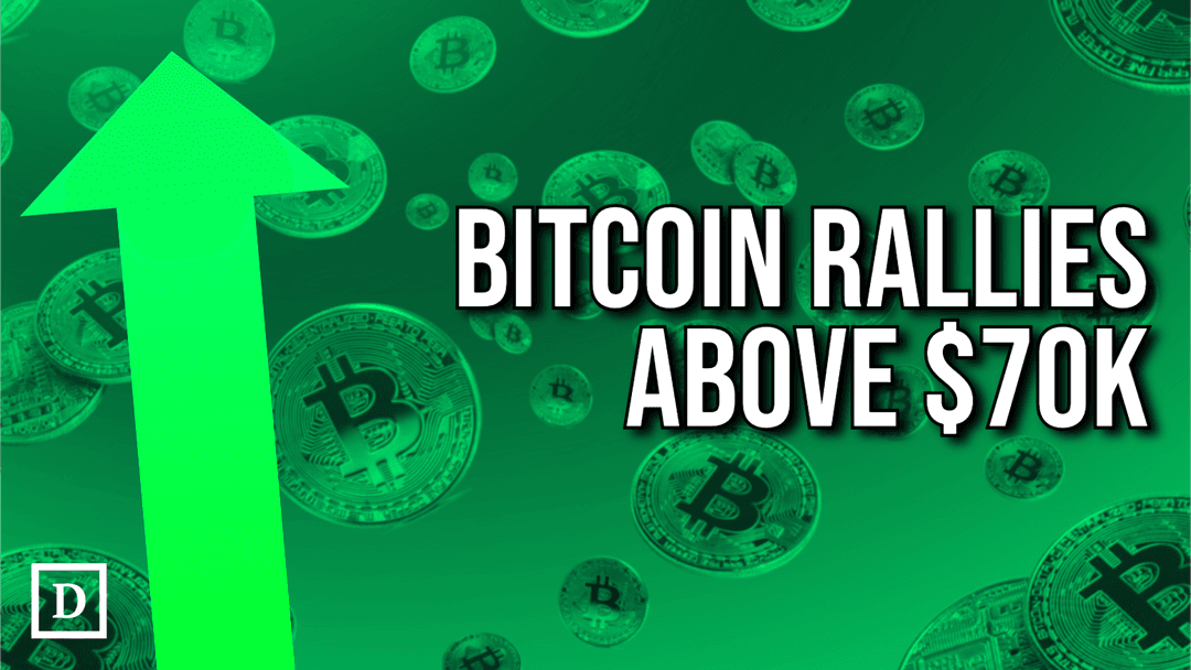 bitcoins floating with text