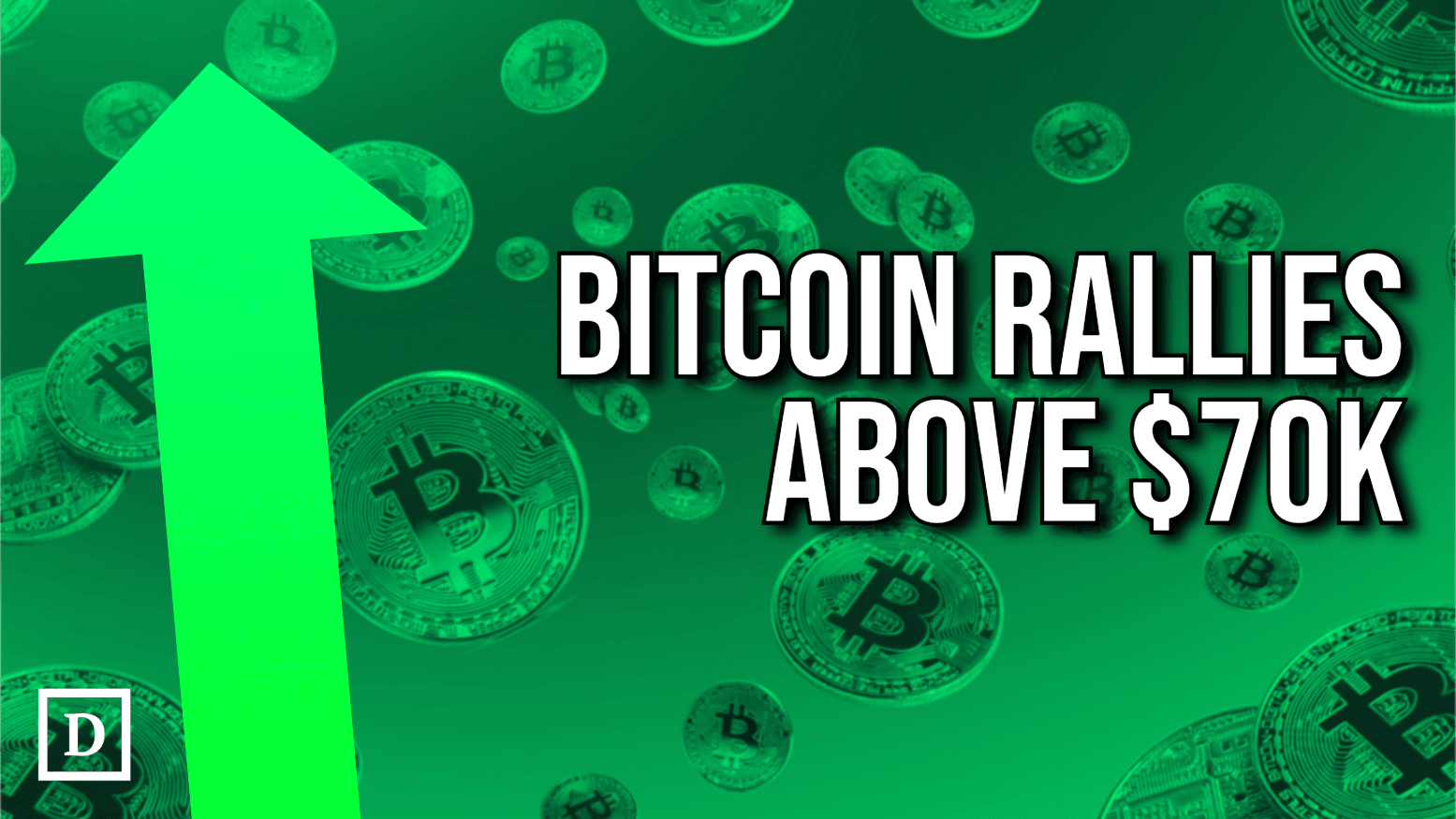 bitcoins floating with text