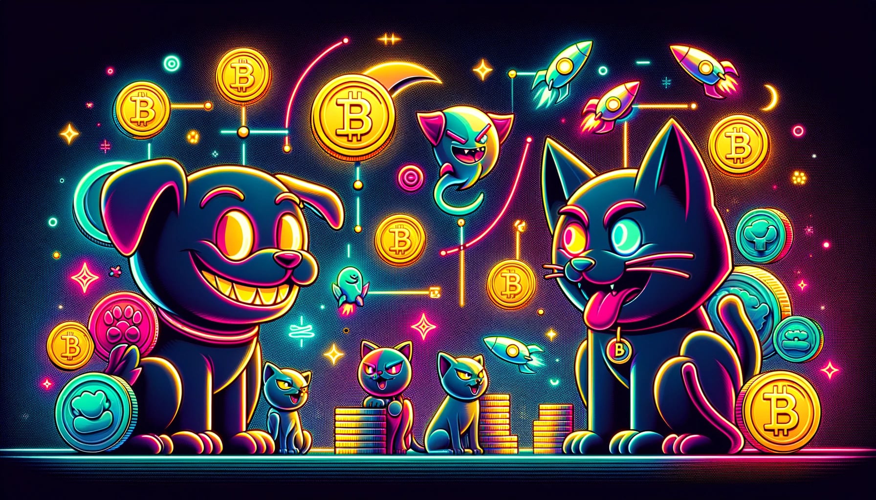 image of cartoon cat and dog in neon colors
