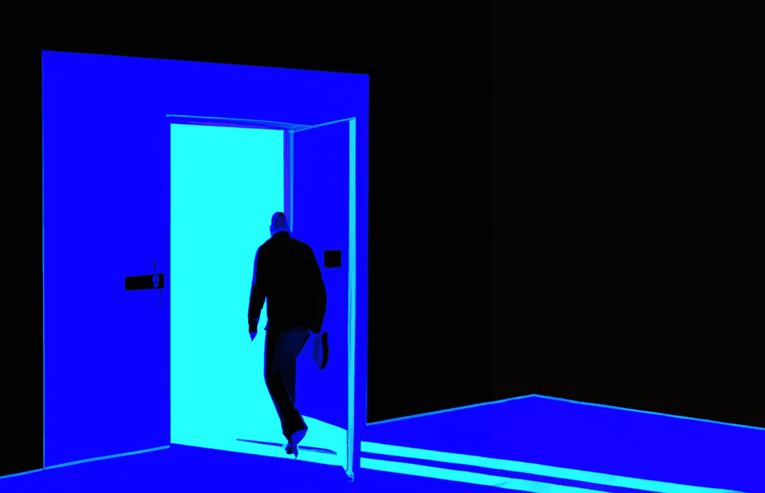 person leaving through open door