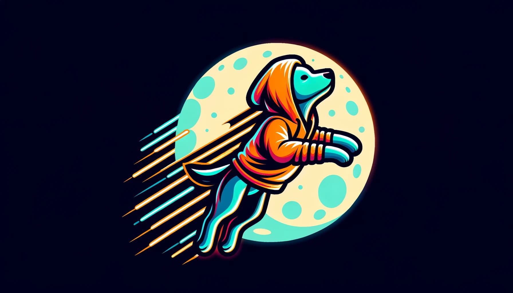 dog in an orange hoodie going to the moon