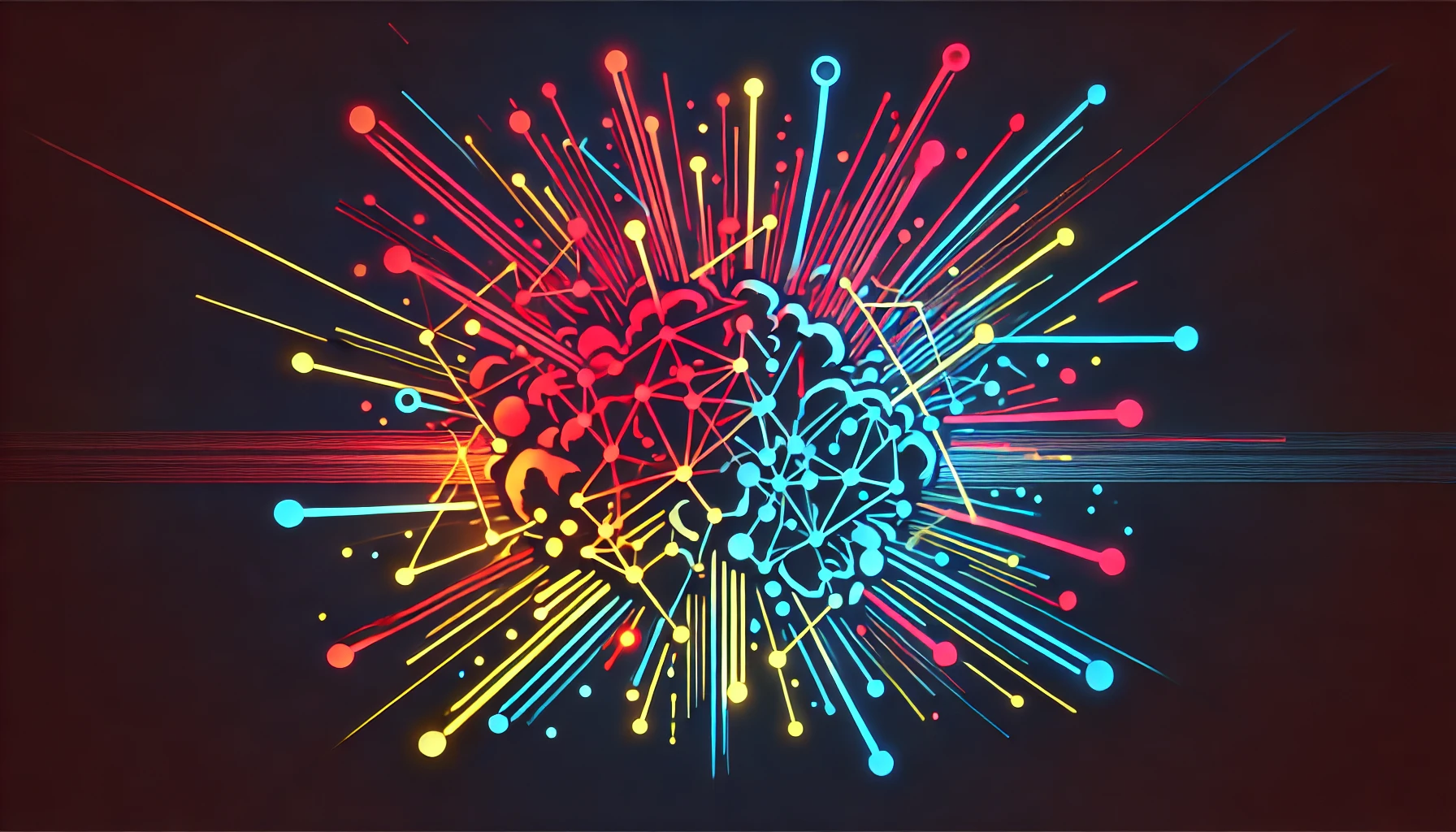 symbols of interconnected nodes and lines collapsing inward