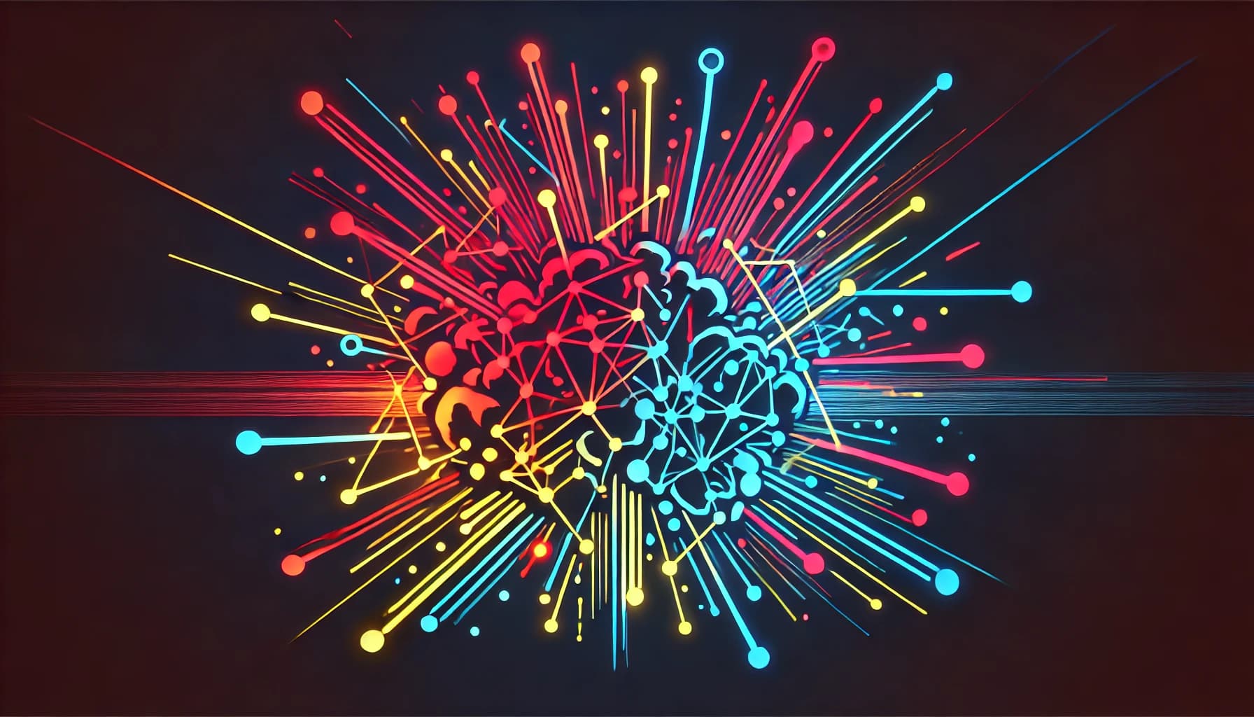 symbols of interconnected nodes and lines collapsing inward