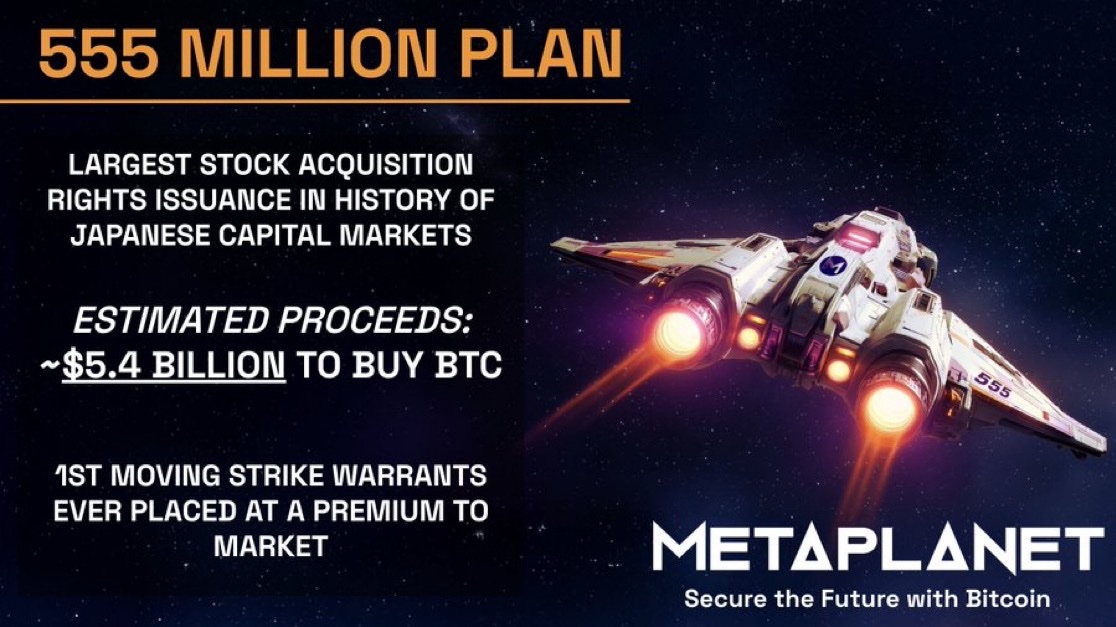 Metaplanet to Raise $5.4 Billion via Japan's First 555 Million Moving-Strike Warrants to Buy 210,000 Bitcoin