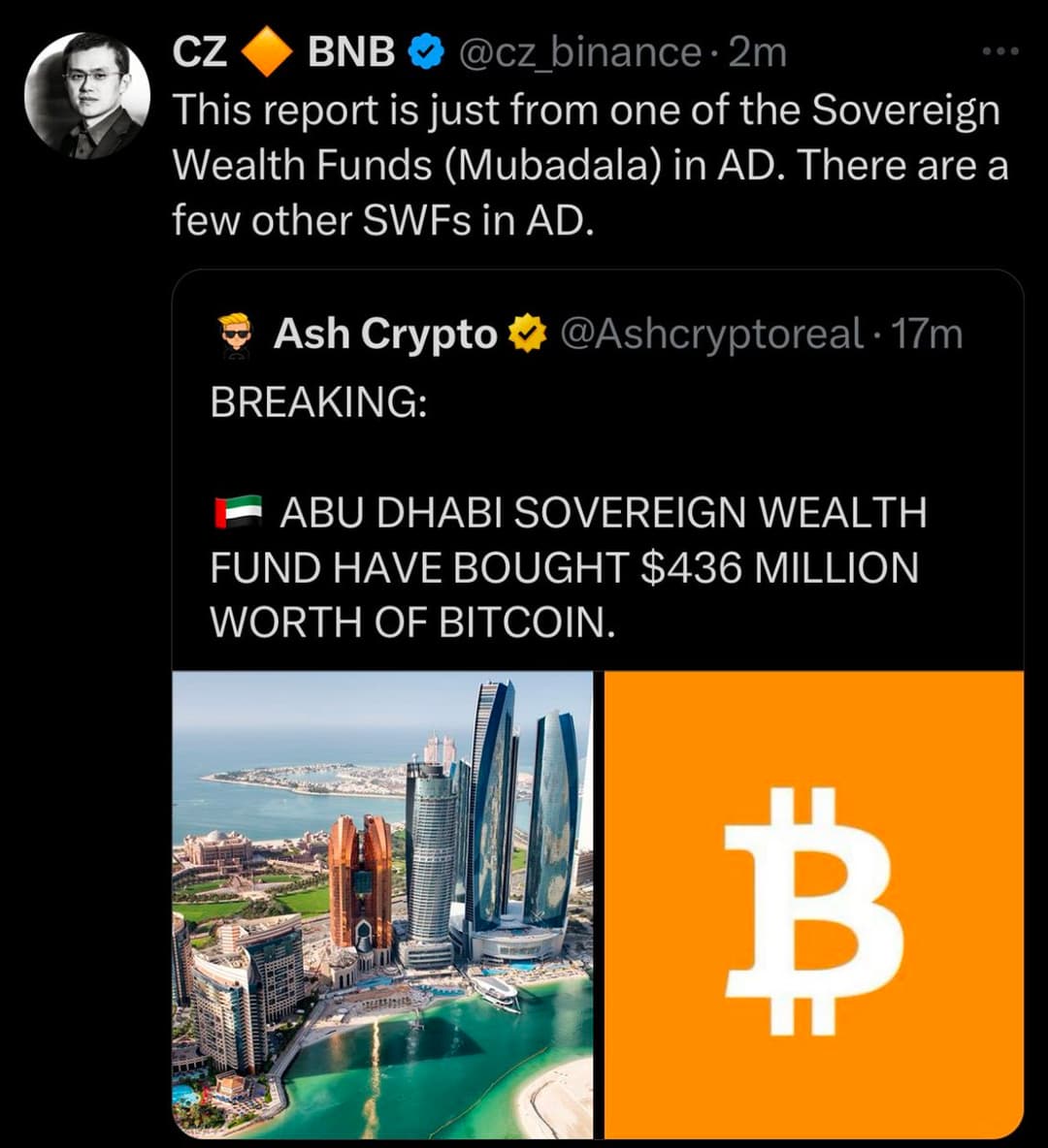 CZ Confirms Multiple Abu Dhabi Wealth Funds Likely Accumulating Bitcoin Amid Global FOMO, Says Changpeng Zhao