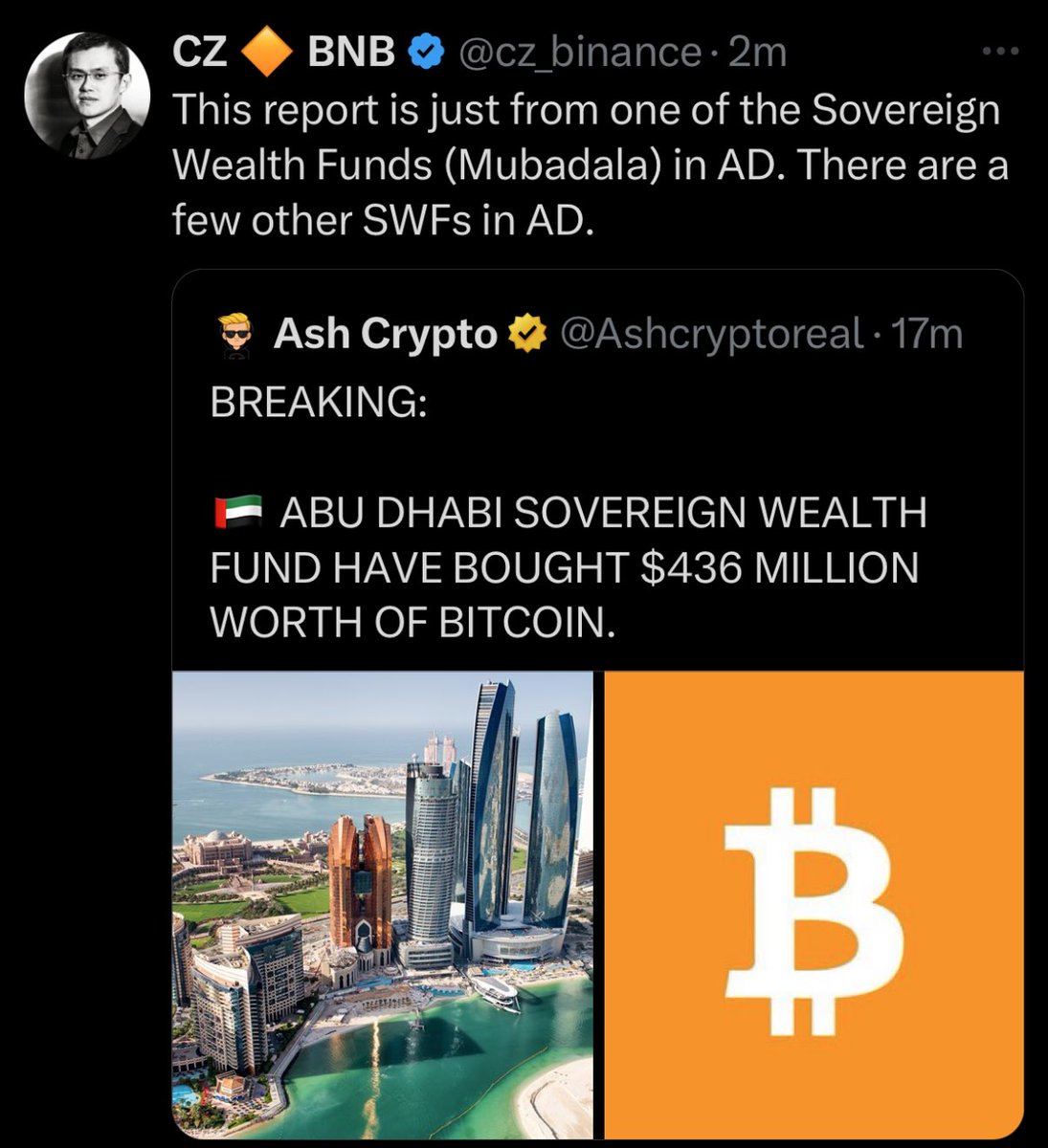 CZ Confirms Multiple Abu Dhabi Wealth Funds Likely Accumulating Bitcoin Amid Global FOMO, Says Changpeng Zhao