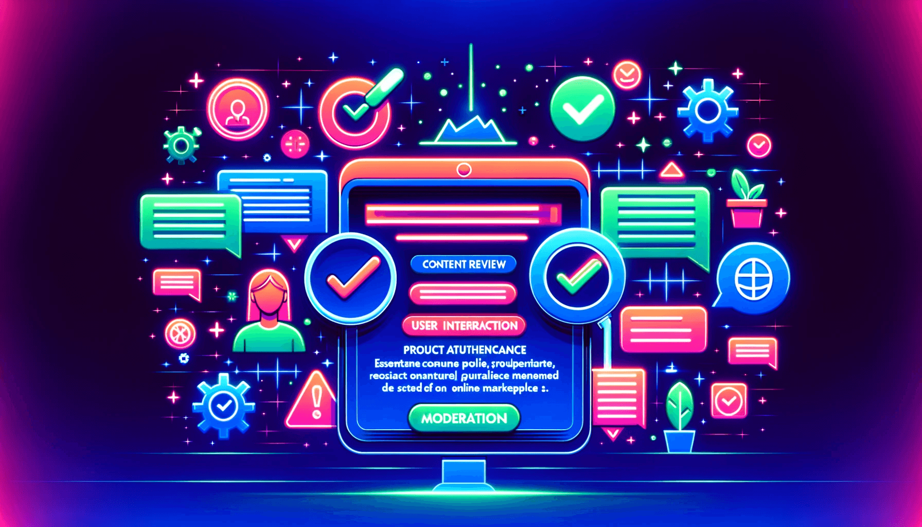 mage depicting the concept of moderation policy in an online marketplace with a minimalistic and futuristic style
