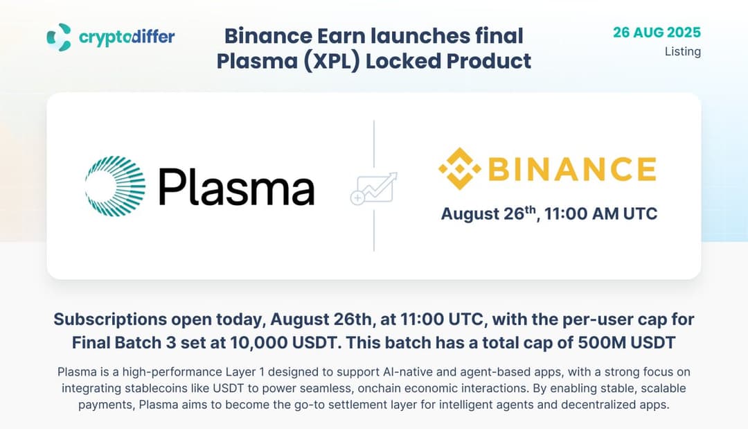 Binance Opens Final 500 Million-USDT Plasma Yield Batch