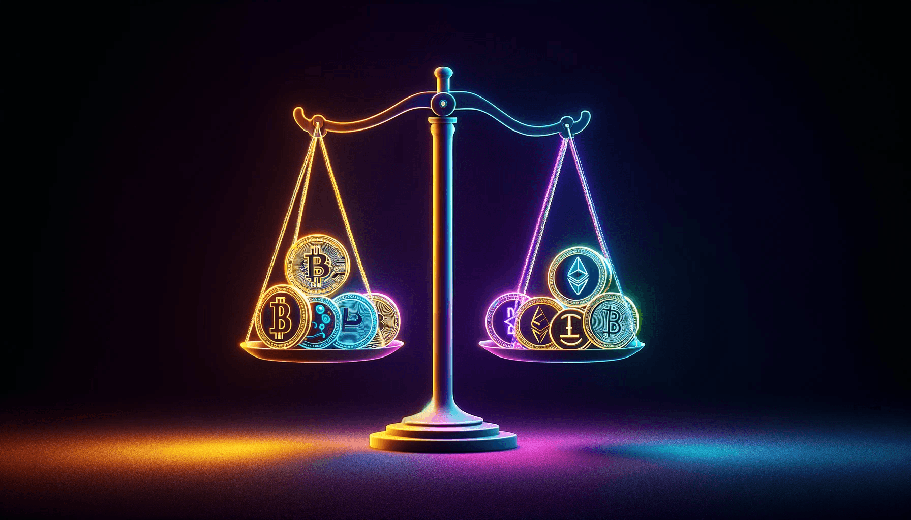 a stable balance holding coins in neon colors and a minimalistic style