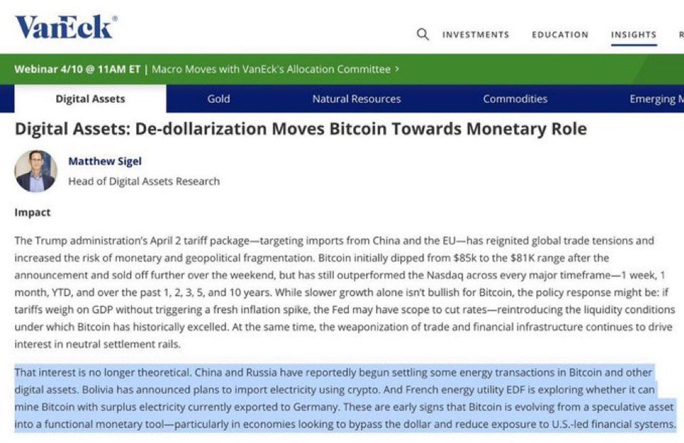 $120 Billion VanEck Confirms China and Russia Use Bitcoin for Energy Trades Amid Sanctions