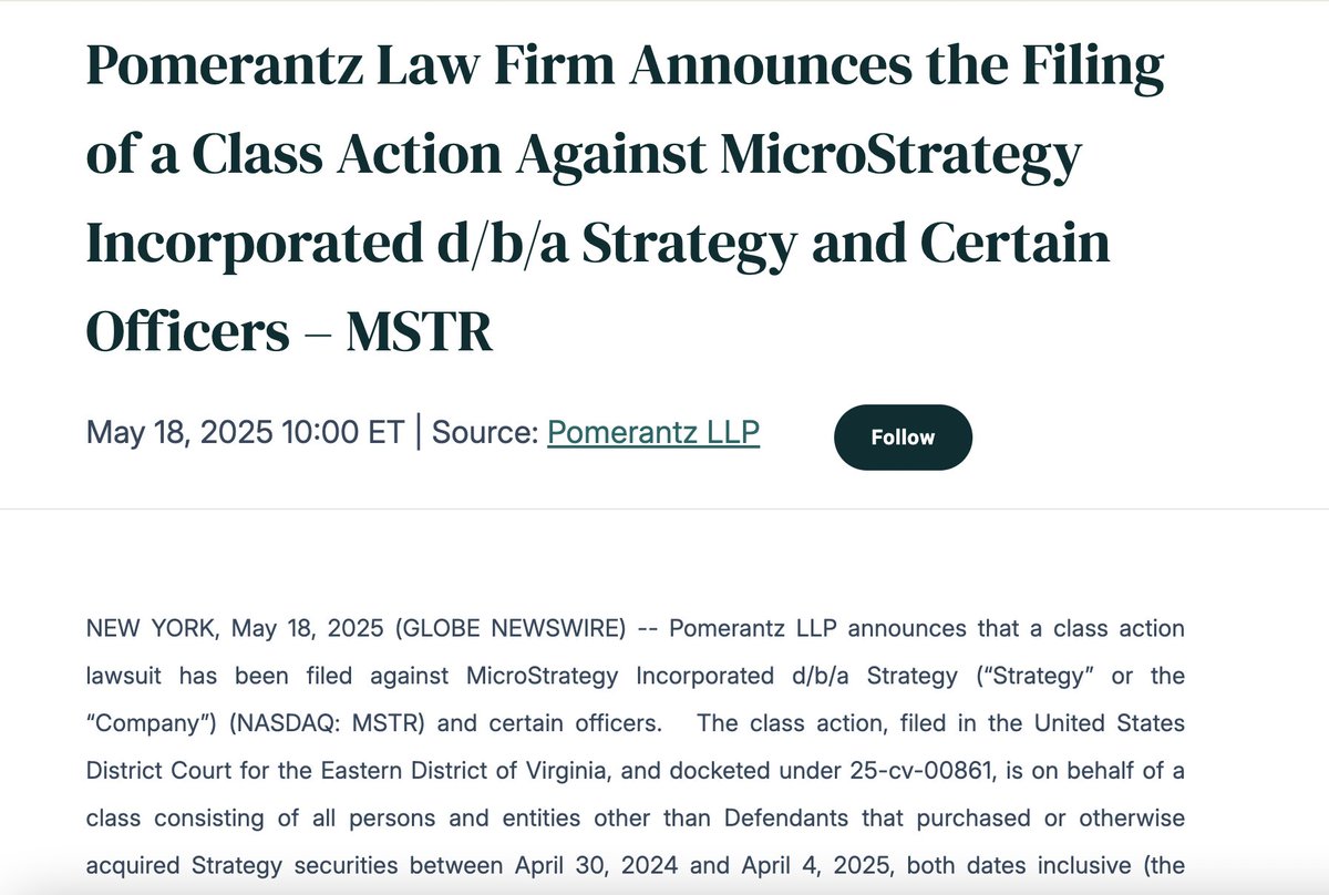 MicroStrategy and Michael Saylor Sued Over Misleading Bitcoin Strategy, $5.9B Loss and $765M BTC Purchase