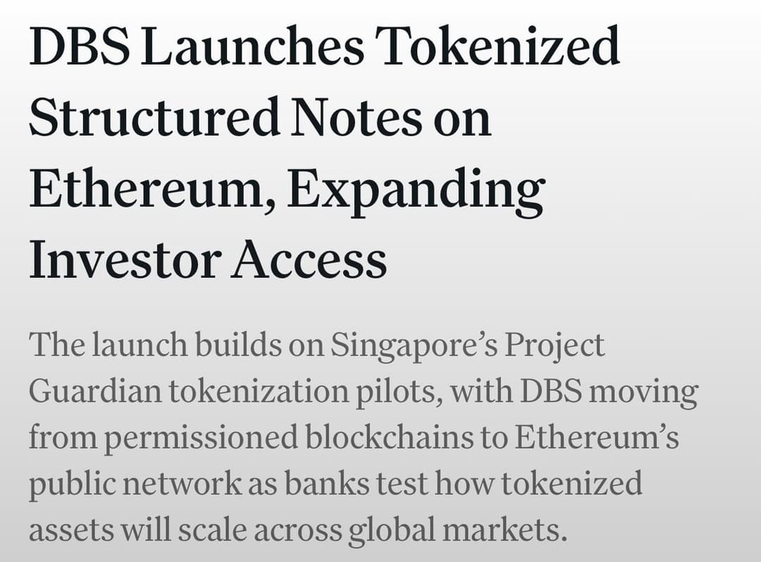 DBS Bank Tokenizes Structured Notes on Ethereum for Institutional Investors