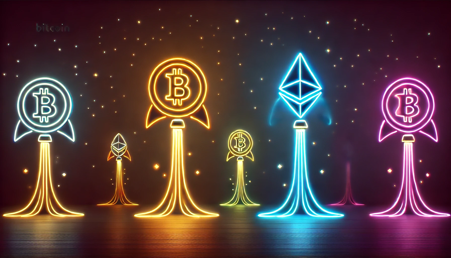rockets with bitcoin and eth symbols