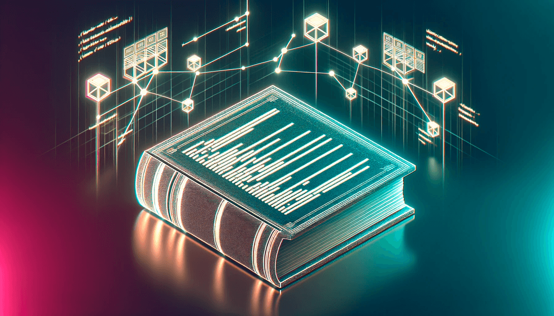 Image of law book with blockchains on background.
