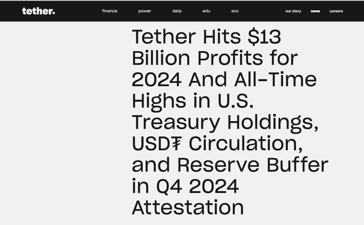 Tether Reports $13 Billion Profit for 2024, Boosts U.S. Treasury Holdings to $113 Billion and Expands to El Salvador