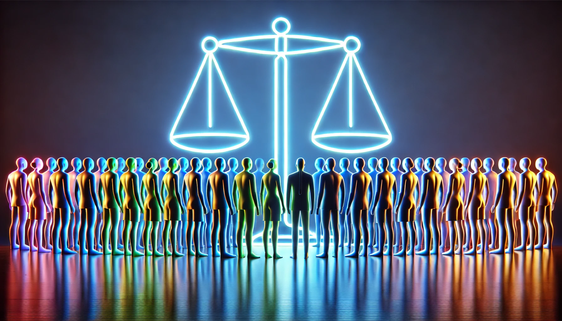 people surrounding scales of justice