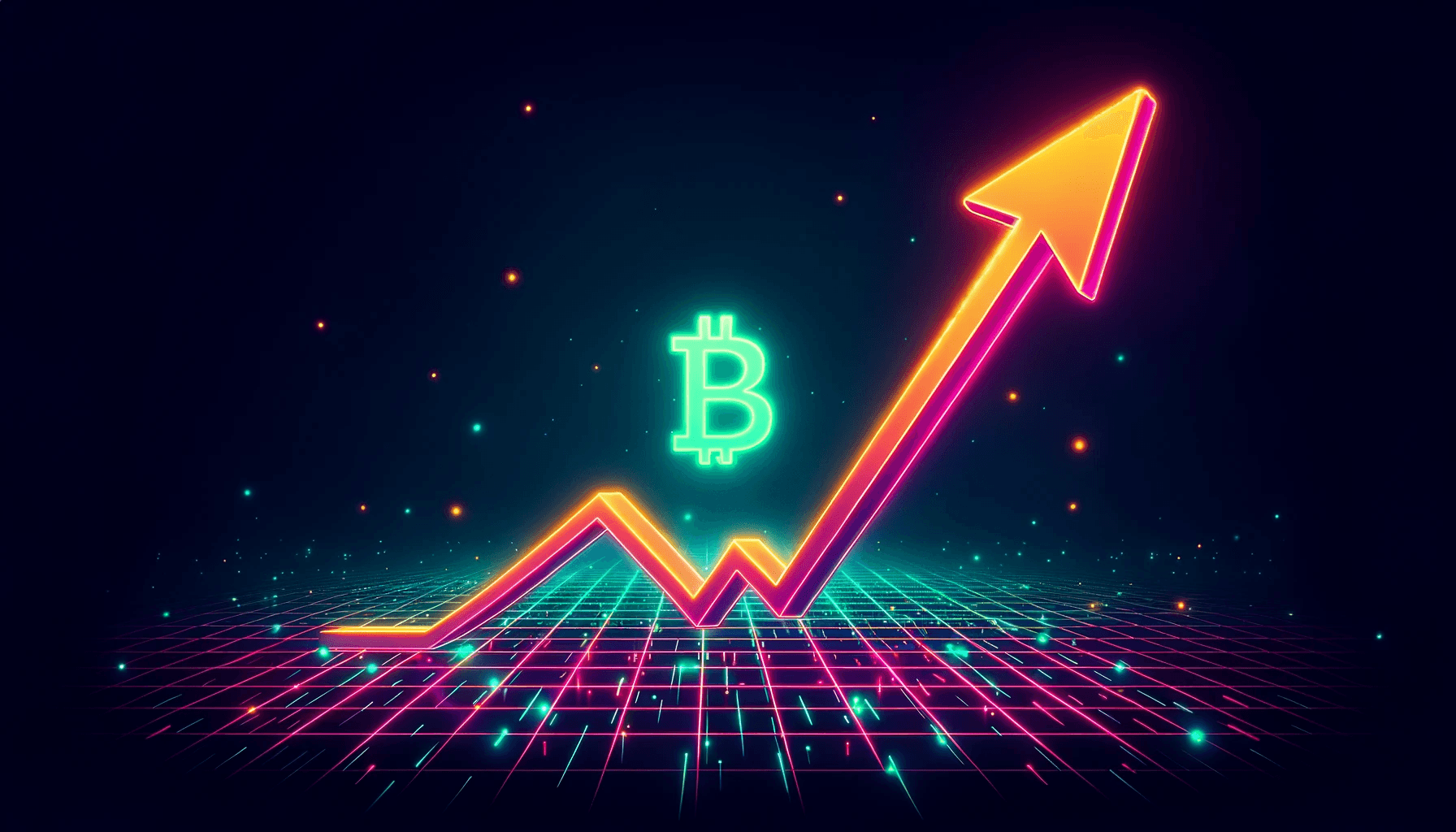 Bitcoin B logo with an arrow pointing up