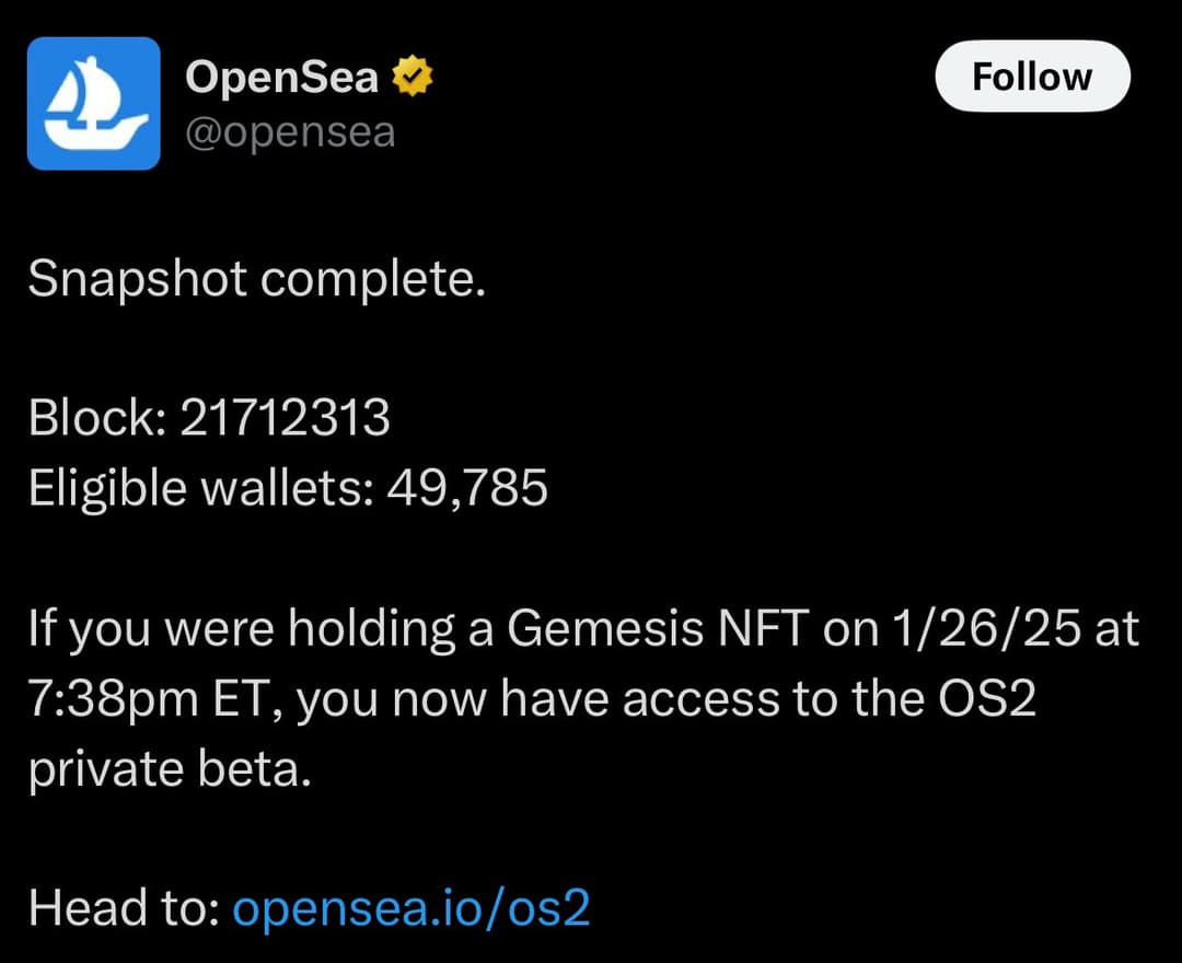 OpenSea Grants OS2 Private Beta Access to 49,785 Gemesis NFT Holders on 1/26/25
