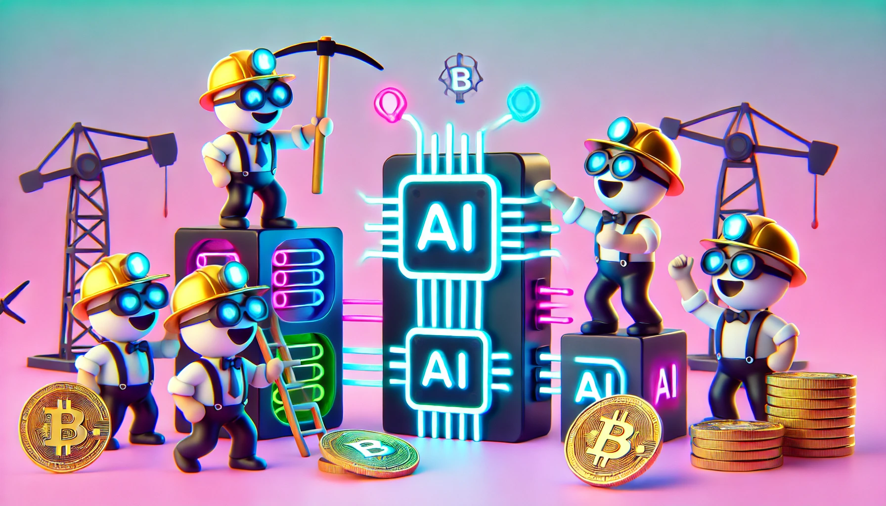 miners looking at a microchip representing ai