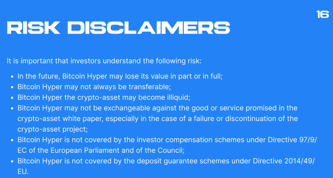 Bitcoin Hyper’s Risk Disclaimers