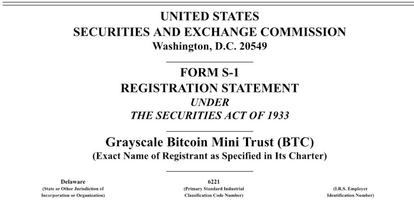 Grayscale Files Application For Mini Bitcoin ETF
